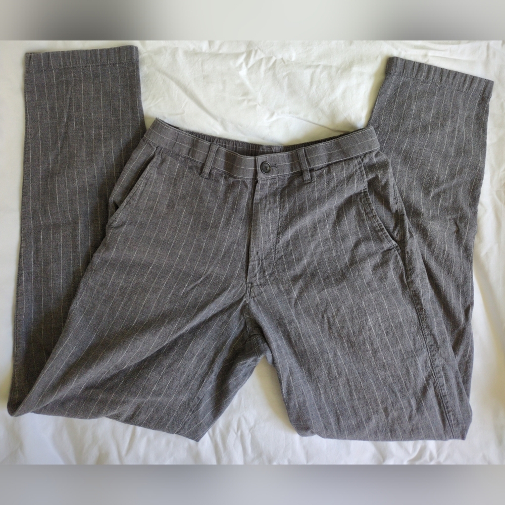 Uniqlo Linen Cotton Grey striped Straight leg Trousers dress Pants Small